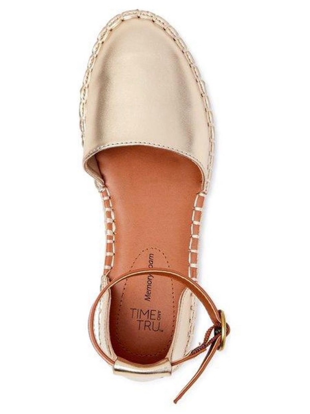 Time and Tru Metallic Gold Espadrille Ankle Strap Flats